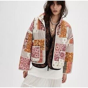 Free People Chloe Jacket Top Floral Print Quilted Dolman Long Sleeve L 285618